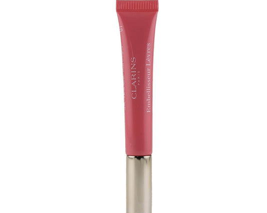 A single tube of Clarins Envelissure Lévres lipstick in a dusty rose pink color with a metallic silver cap, centered on a plain white background.